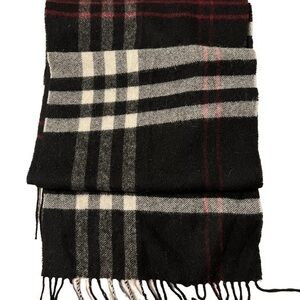 I+K Illustrious Knitting 100% cashmere black gray red & white plaid scarf